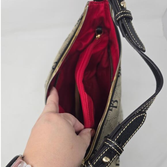 Dooney & Bourke Erica Signature Monogram Leather Trim Hobo Bag Purse Grey Black - Picture 9 of 13